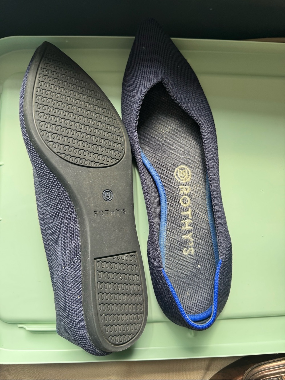 Rothy's Navy Pointed Knit Ballet Flats